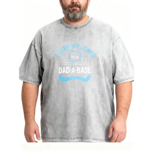 Men's Plus Size "Dad Jokes Dad-A-Base" Funny Washed T-Shirt, Humor Short Sleeve Crew Neck Tee