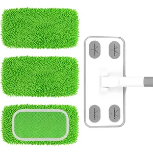 Microfiber Floor Mop System, Wet & Dry Sweeper Kit, Includes 1 Sweeper Handle, 3 Washable Chenille Mop Pads, Dry & Wet Use for Hardwood, Tile, and Laminate Floor