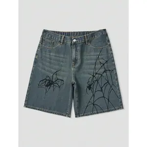 Men's Spider Printed Denim Shorts Jorts, Y2K Fashion, School, Halloween