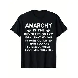 Anarchy Quote T-Shirt, 100% Cotton Crew Neck Tee, Casual Sports Minimalist Print Top, Loose Fit Short Sleeve for Men & Women, Washable Knit Fabric, Ideal Gift from Parents - Sizes S-XXXL y2k  outfits  men time  tee  graphic tee men's t shirts