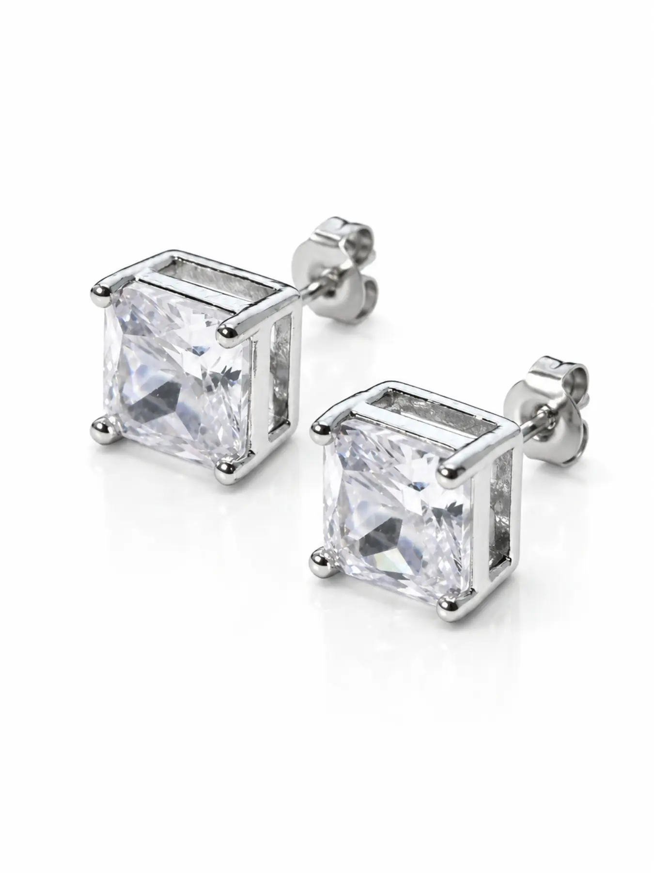 Princess Cut Moissanite Stud Earrings, 925 Sterling Silver Hypoallergenic Square Diamond Earrings for Women Men, 4-Prong Solitaire Setting, Ideal for Sensitive Ears, Daily & Formal Wear, Elegant Minimalist Earrings, High Quality Earrings