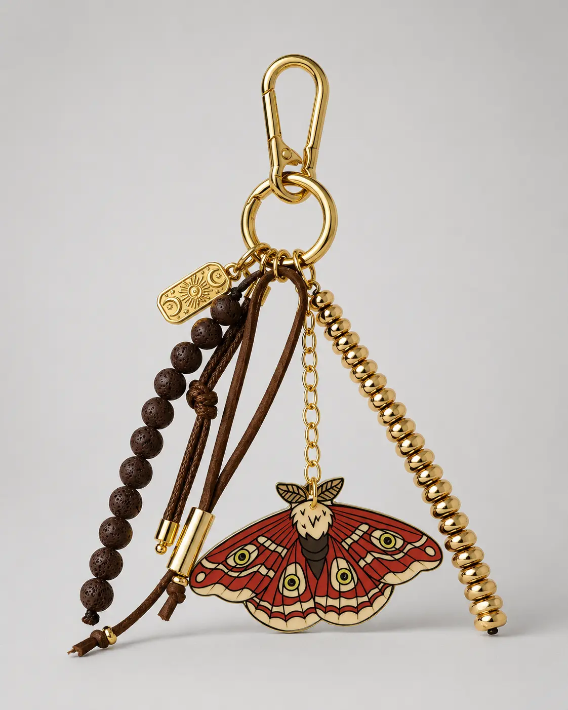 Lunar Moth Leather Cluster Keychain – All Seeing Eye Charm Lunar Moth Leather Cluster Keychain – All Seeing Eye Charm