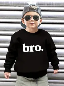 Boys' Toddler Cotton Long-Sleeve Fitted Sweatshirt - Minimalist "Bro." Letter Print Brother Graphic Pullover, Funny, Casual Cozy, Medium Stretch Top, Funny Sweatshirt, Casual Cozy Sweatshirt