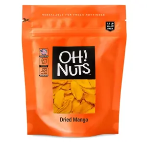 Oh! Nuts Tropical Exotic Dried Mango- 1lb Bulk | Dehydrated Chunky & Chewy Juicy Confectionery Fruit Bites for Snacking & Baking | Low Cholesterol, High Fiber (Dried Mango Slices)