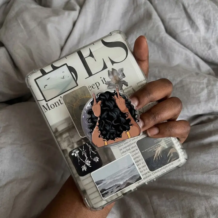 Melanin Magic Kindle Grip, Beautiful Black Woman Art Phone Grip, Magnetic Reading Accessory For Kindle & Phone, Unique Gift For Book Lovers
