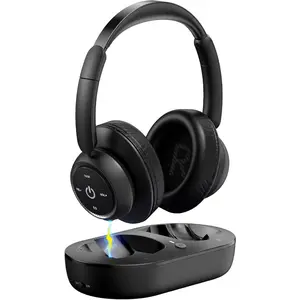 Headphones for TV Watching, TV Headphones  for Seniors with Transmitter  Base, Support Optical,AUX,RCA and USB, High Volume No Audio Delay, Plug and Play, Black