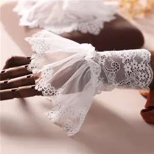 Lace lace pleated ruffle edge LOLITA white fake sleeves fake cuffs Korean version Vintage Floral Embroidered Collar
