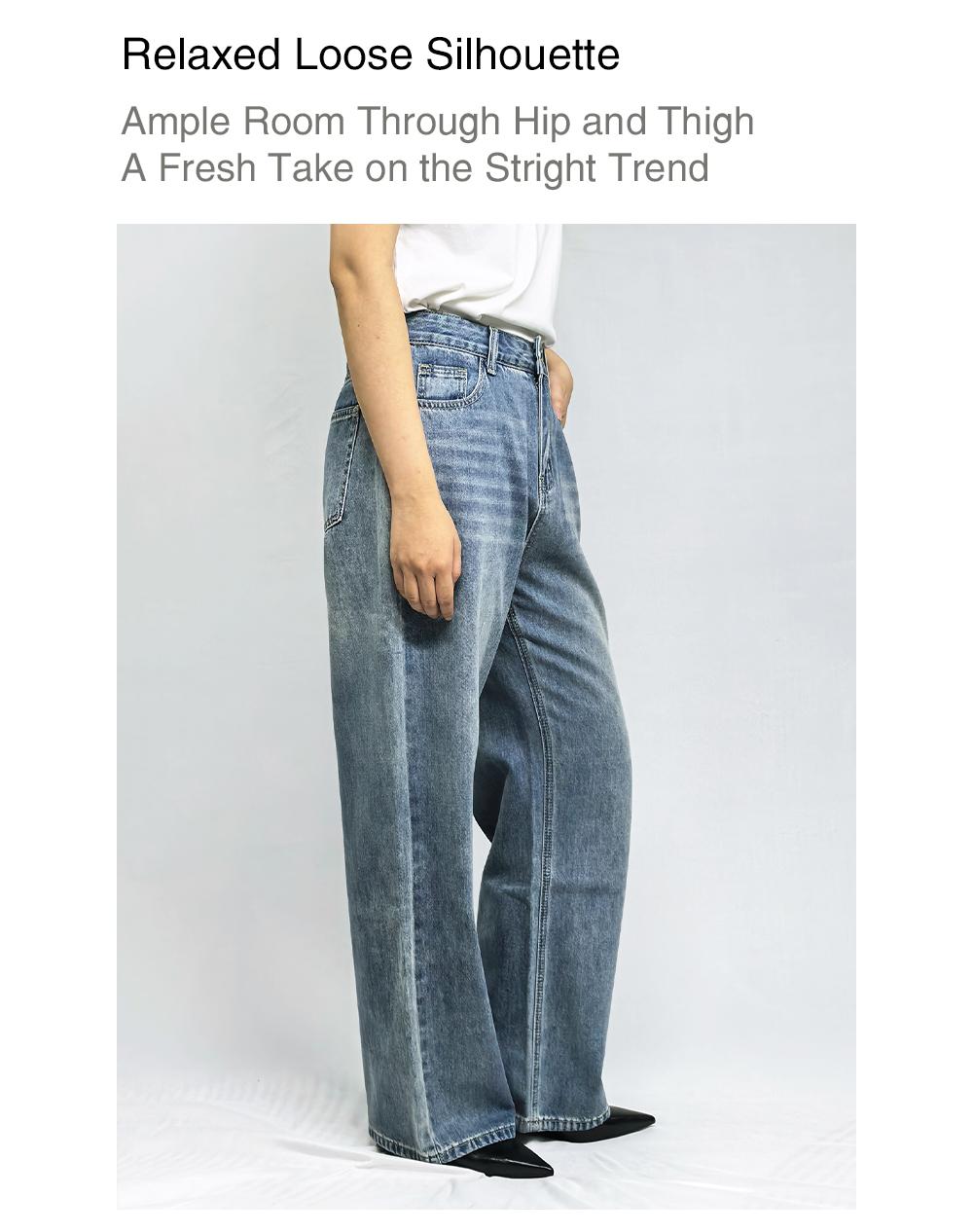 Lux Lee Spring & Autumn New Vintage Baggy Jeans - Mid-Waisted, Handmade Cat Whiskers, Flattering Loose Fit, Draped Floor-Length, Versatile All-Match Casual Pants for Women