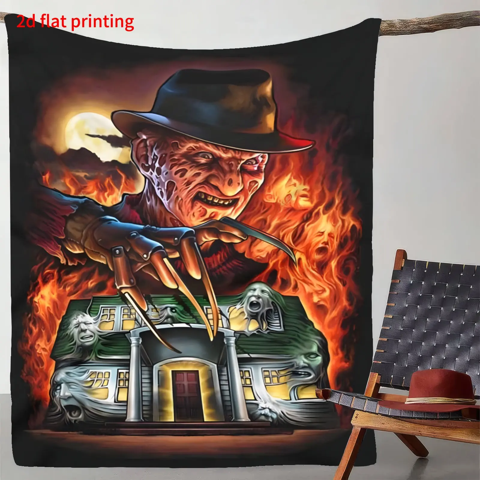 Freddy Krueger Nightmare On Elm Street Blanket Horror Movie Throw Blanket Retro Character Print For Bed Sofa Couch Bedroom Game Room Horror Fan Gift Halloween Holiday Present Creepy Aesthetic Decor Movie Night Blanket Adults Teens Kids Multi Size