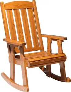 VINGLI Heavy Duty 600 LBS Outdoor Wooden Rocking Chair with Higher Backrest,Patio Rocking Chair with Ergonomic Design, Weatherproof Outdoor Rockers Suit for Patio, Garden, Balcony, Yard