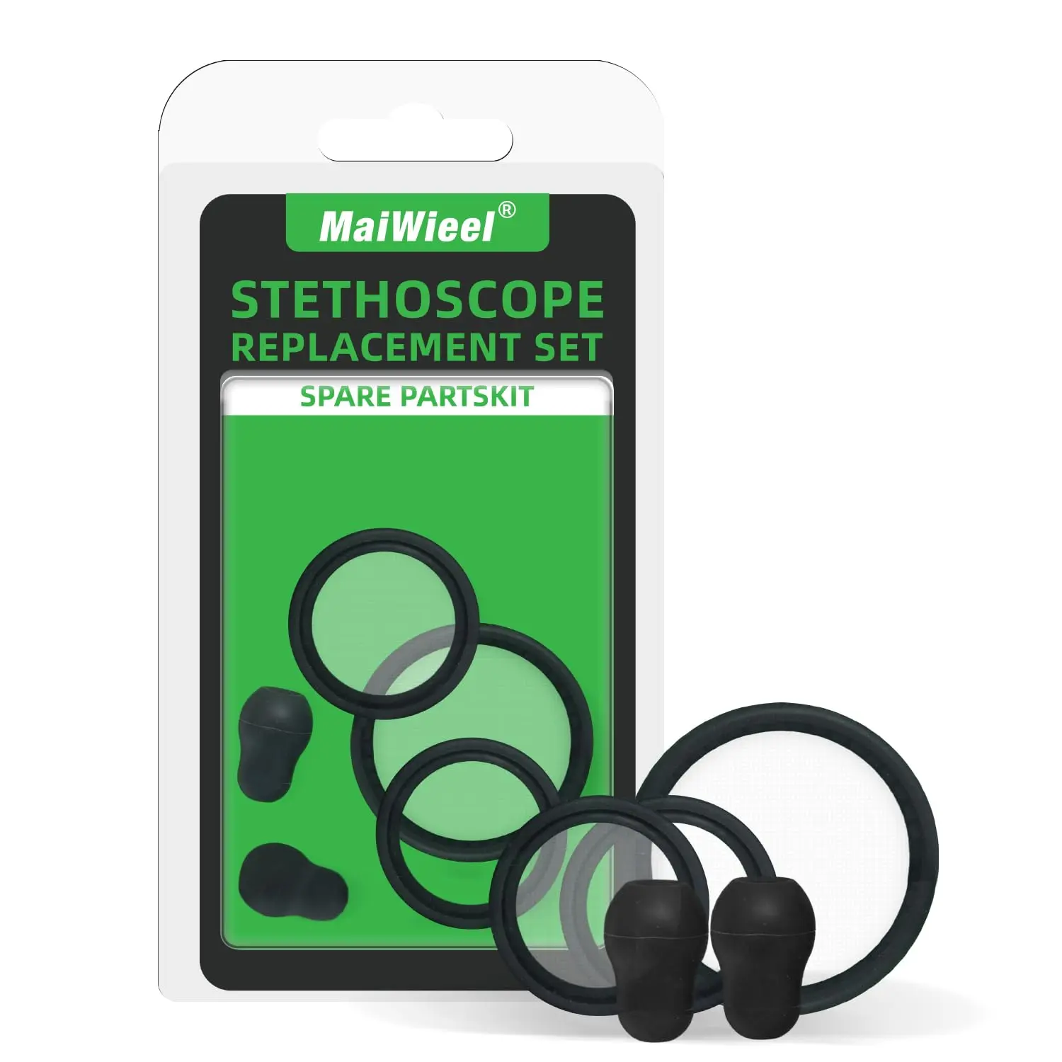 MaiWieel Stethoscope Spare Parts Kit for Doctors, Compatible with 3M Littmann Stethoscopes, Medical Accessories Including Replacement Eartips, Adult-Pediatric Diaphragms, 40016 Silicone Bell Sleeve (Gift Option), Doctor