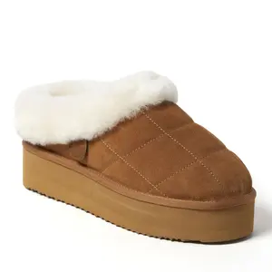Fireside by Dearfoams Women's Bendigo Genuine Shearling Quilted Platform Clog Slipper