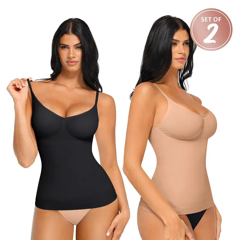 FeelinGirl 2-Piece Camisole Tops Womens Shapewear Tank Top Tummy Control Cami Tanks Seamless Womenswear Spaghetti Strap Underwea Basic Comfort SET Bandeau Sleeveless Corset Bodycon Bodysuit