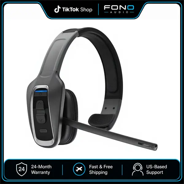 Trucker Bluetooth Headset with Microphone,H2  Up to 52H Talk Time, Single-Ear Wireless Headset with Mute Button & USB-C Charging for Home Office and Remote Work