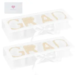 Graduation Gift Box,17.32"x6.06"x2.56"  Creative Gift Packaging Idea Fillable GRAD Letter Shaped Gift Boxes Wrapping Basket Packaging Boxes（With Clear Window）