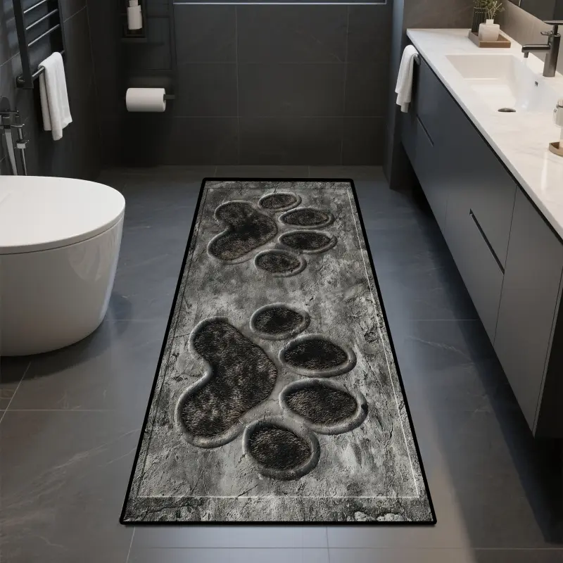 Joyfinity Golden Diamond Velvet 1pc, Cute Black Gray Dog Paw Print Design Indoor Outdoor Carpet, Machine Washable Easy Clean Hotel Villa Track Decor Carpet, Corridor Passage Aesthetic Exquisite Trimmed Long Carpet, Outdoor Rug, Outdoor Patio Rug