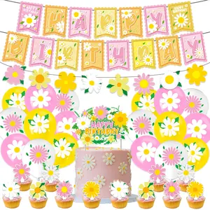 31-Piece Small Daisy Theme Birthday Party Decoration Set, Includes Small Daisy Banner, Garlands, Cake Topper, Balloons, Perfect for Small Daisy Style Parties