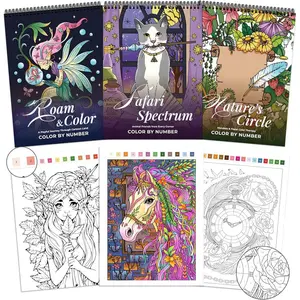 Coloring Books for Adults Relaxation Set of 3, Color by Number Adult Coloring Books Spiral Bound, Relieving with 60 Mandalas Animals Flowers and Lands for Adults, Gift for Women
