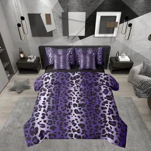 Feelyou Purple Ombre Leopard Print Women's 7-Piece Bedding Set - Animal Skin Pattern Comforter Set with Sheets, Cheetah Gradient Design, Breathable Cloth, Multi-Size Bed-in-A-Bag for Adults