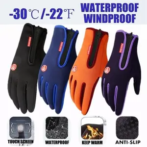 Sporty Touchscreen Cycling Gloves - Waterproof, Windproof, Non-Slip Grip, Full Finger Zipper Design, Warm Ribbed Cuff, Ribbed Knuckle Protection, for Outdoor Activities Gloves