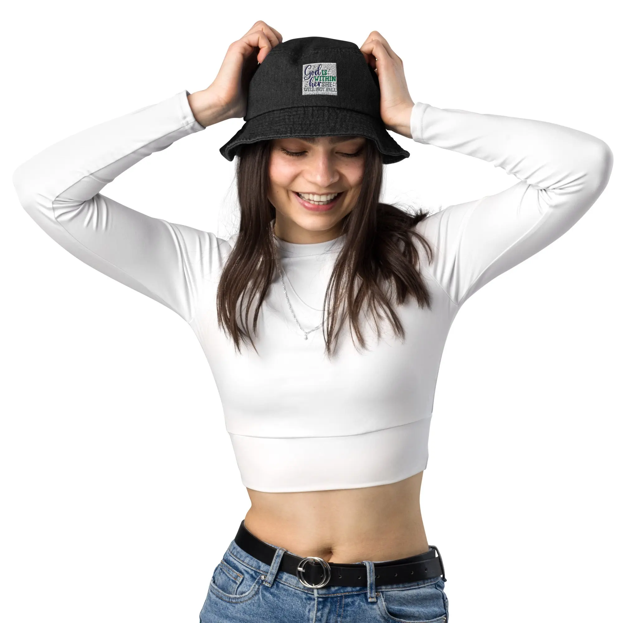 God is Within Her Denim Bucket Hat