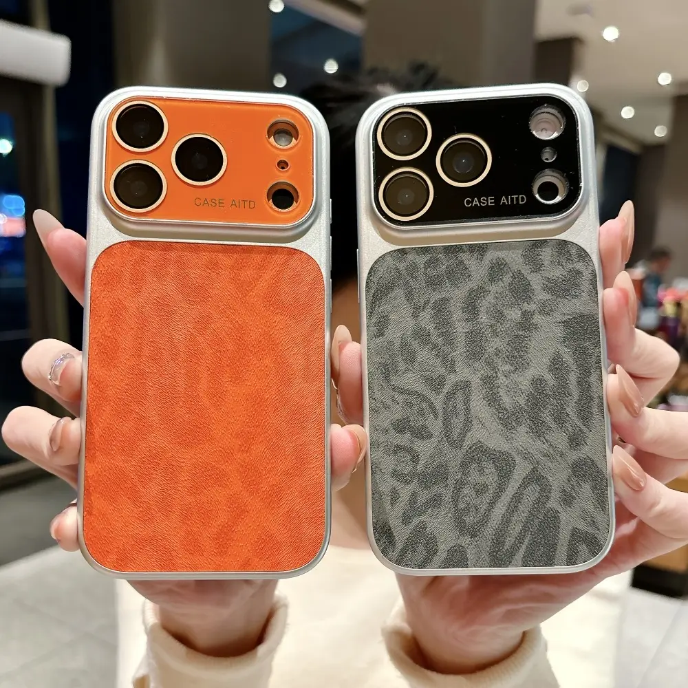 Leopard Print Smartphone Case - Stylish Handheld Cellphone Cover with Large Window, Built-in Lens Protector for iPhone 14/15/16/17 Pro Max, Device Protection Accessory, Devices