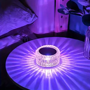 New Portable Crystal LED Table Lamp, Small Night Lamp, Bedside Lamp, Dining-Room Lamp Level 3 Brightness Table Lamp, 16 Color Touch Rechargeable Light 2024 Warm Home