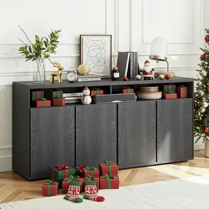ONBRILL Buffet Cabinet with Storage 63" Sideboard Cabinet with 4 Doors & Shelves Modern Kitchen Storage Cabinets Coffee Bar Console Table for Dining Room Living Room