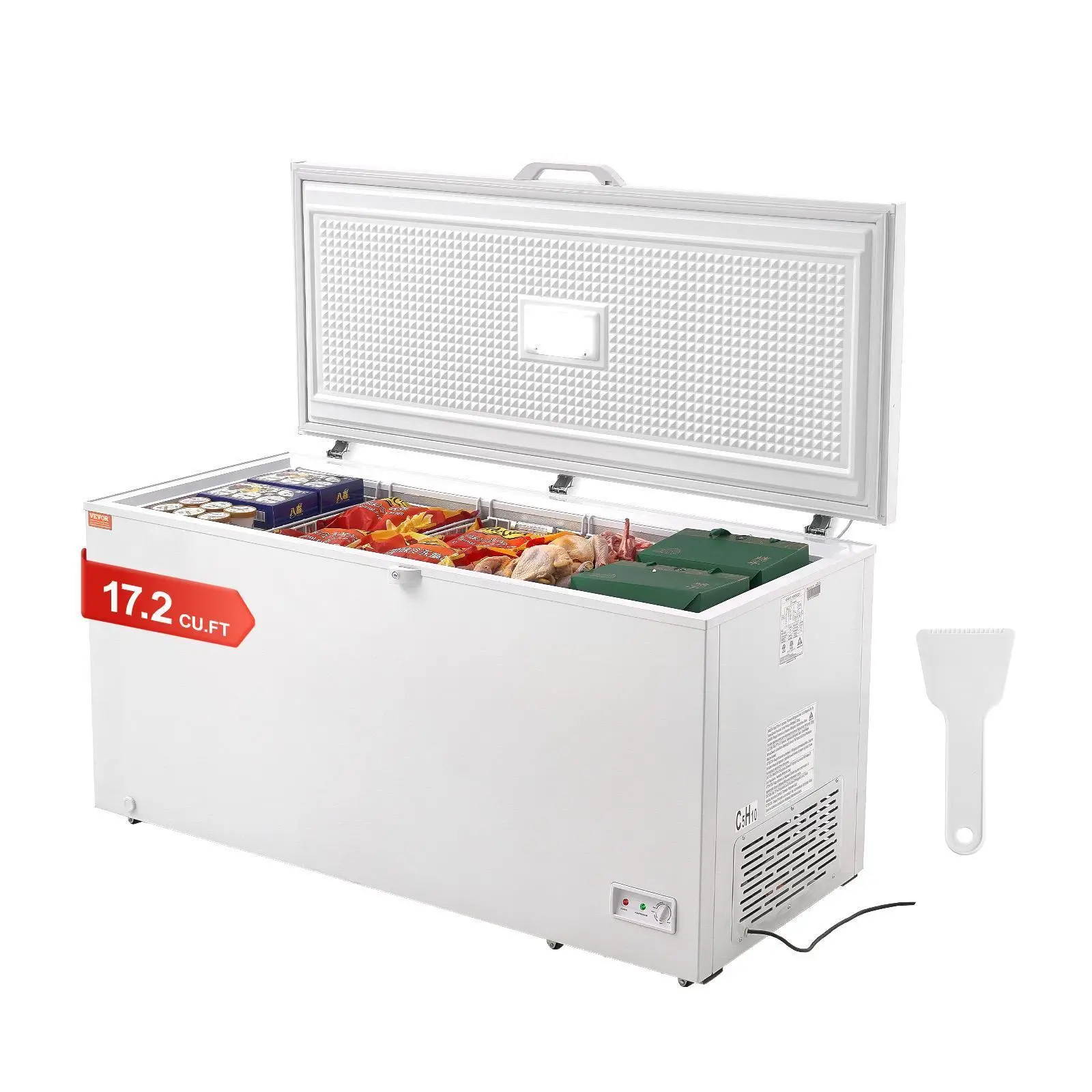 【Summerfinds】VEVOR Chest Freezer,  , 17.2 Cu.ft / 488 L Large Deep Freezer & 4 Removable Baskets, Freestanding Top Open Door Commercial Chest Freezers with Locking Lid, 7-Level Adjustable Temp, LED Lighting, 6 Wheels