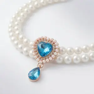 Adorable Pearl Necklace for Cats & Small Dogs, Heart Gem Pendant Pet Jewelry, Perfect for Photos & Outfits