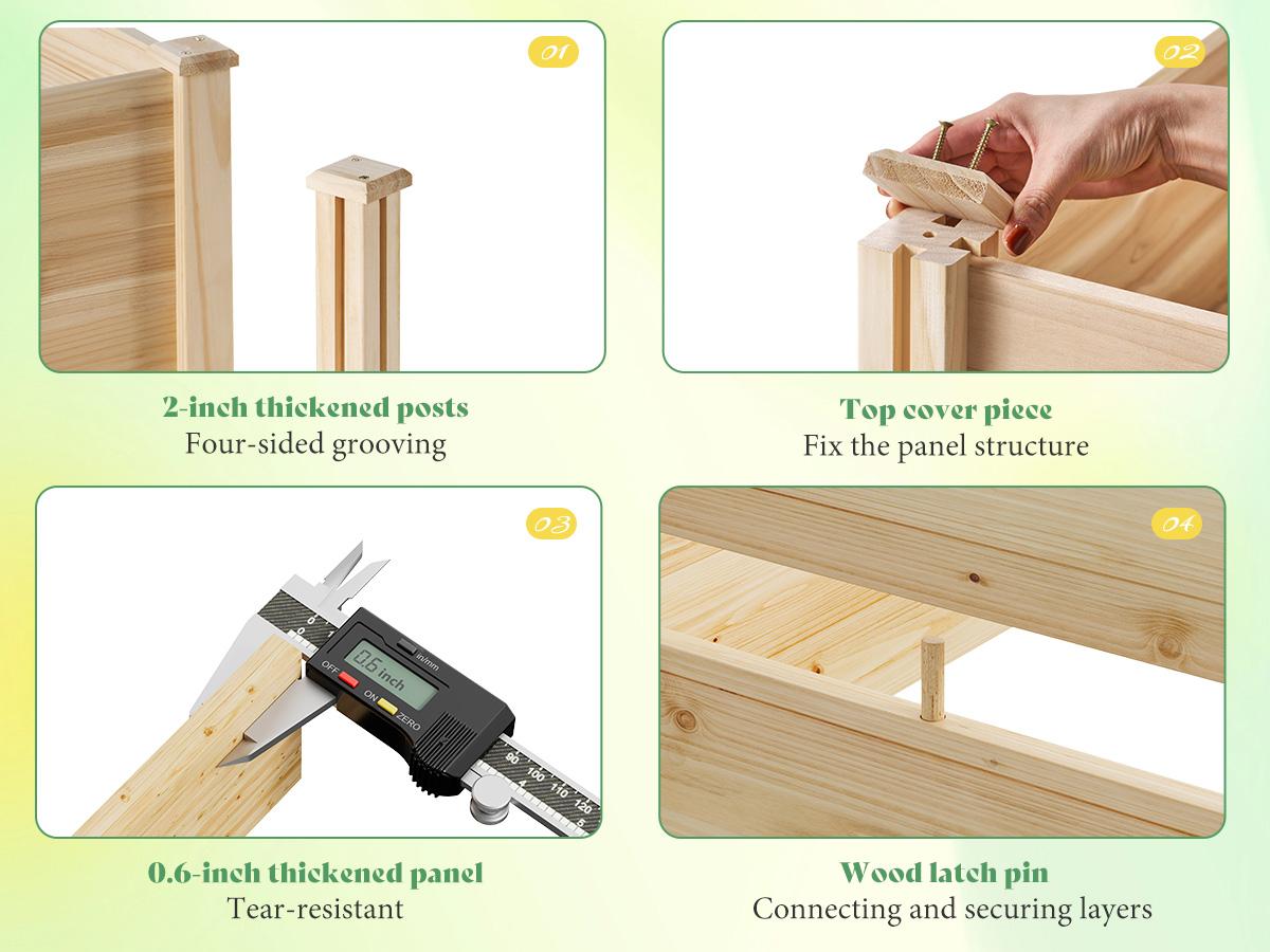[Spring Sale] AMERLIFE 2 Tier Raised Garden Bed, Mortise & Tenon Structure 23 Inch Depth Fir Wood Planter Box, 3-Section with Open Base, Ideal for Vegetables, Flowers, Herbs in Backyard/Garden/Patio, 142x49x24 in