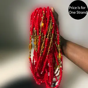 Auntie Ama Red Jasper Crystals Waist Beads Authentic Handcrafted Jewelry with Gold Accents