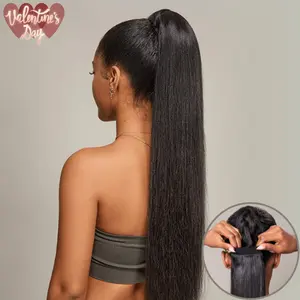 Frodio 100% Human Hair Natural Black Yaki Ponytail Hairstyle Extension Ponytail Wig Wrap Around Ponytail - Nia