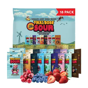 Final Boss VIP Sampler Pack - Sour Candy - 18 Pouches of Sour Strawberries, Blueberries, Mango, Kiwi, Pineapple, and Cranberries - 3 Level Sour Challenge