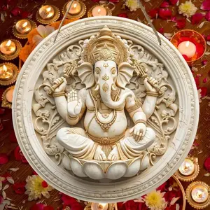 Ganpati Bappa Morya Aluminum Hanging Sign, 1 Count 2D Relief Effect Pattern Round Pendant Plaque, Ideal Diwali Decoration, Home Decor