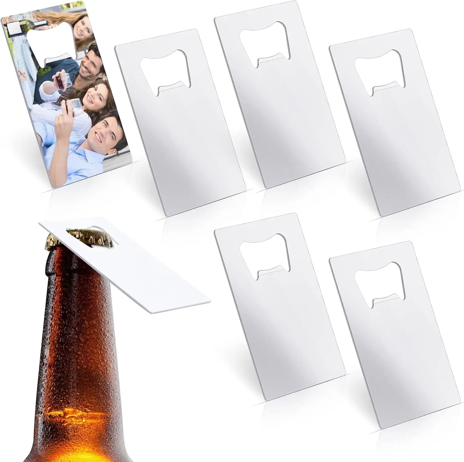 Didaey 6 Pcs Sublimation Bottle Opener Blanks Credit Card Bottle Metal Stainless Steel Wallet Beer Opener for Christmas Wedding Father's Day Gifts Bar Kitchen Restaurant, White 2. 09 x 3. 35 Inch Gift