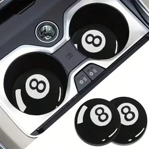 2-Pack Billiard Ball No. 8 Car Coasters, Non-Slip Drink Cup Holder Mat for Women Men, Car Accessories