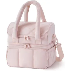 Lunch Bag Women, Double Deck Insulated Lunch Box, Quilted Puffer Lunch Tote, Leakproof, Durable & Reusable Large Lunch Cooler For Work Picnic Travel Meal Prep