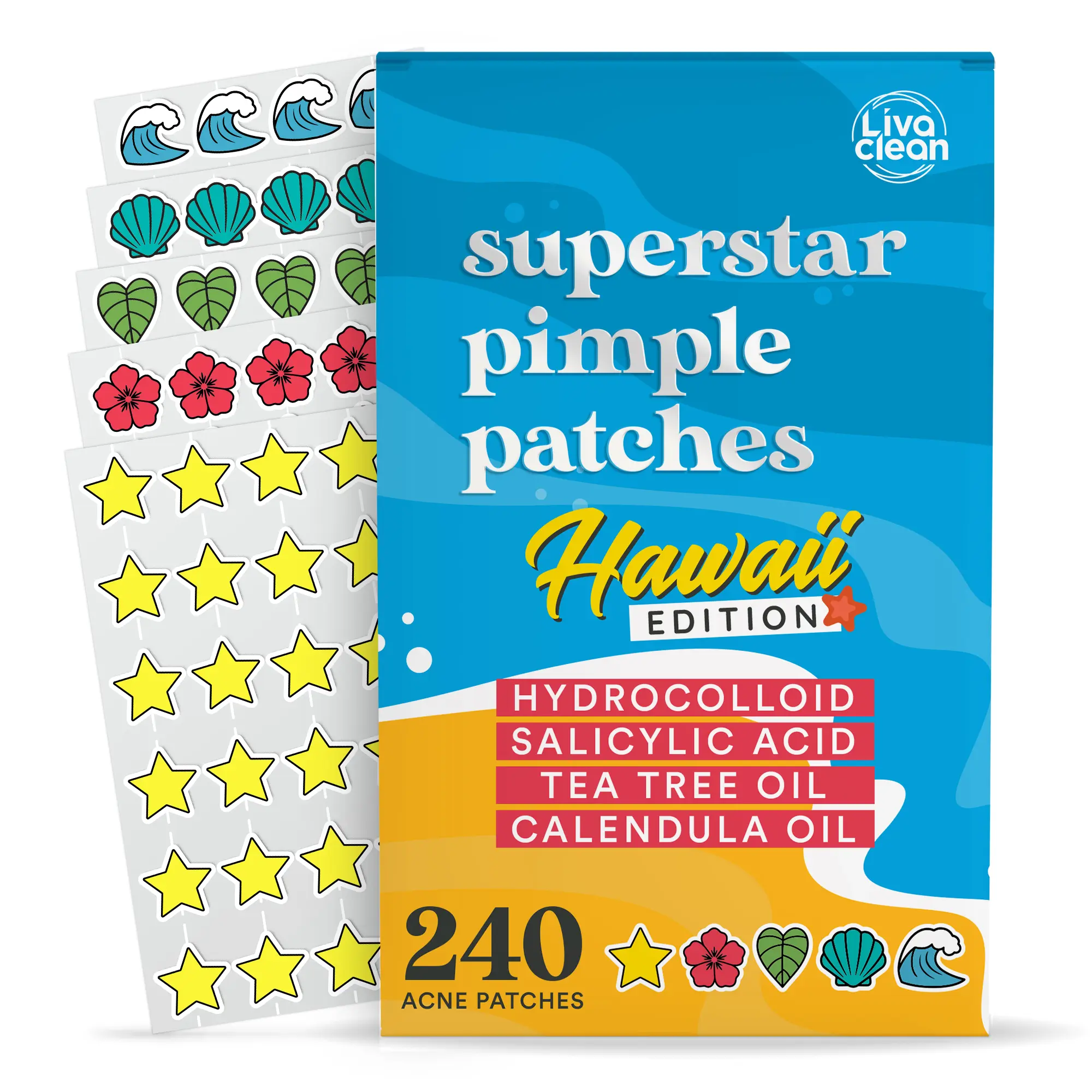 LivaClean 240 CT Superstar Pimple Patches for Face with Salicylic Acid Tea Tree Oil & Calendula Oil Hydrocolloid Acne Patches Adorable Star Design for Healing Acne Cream Daily