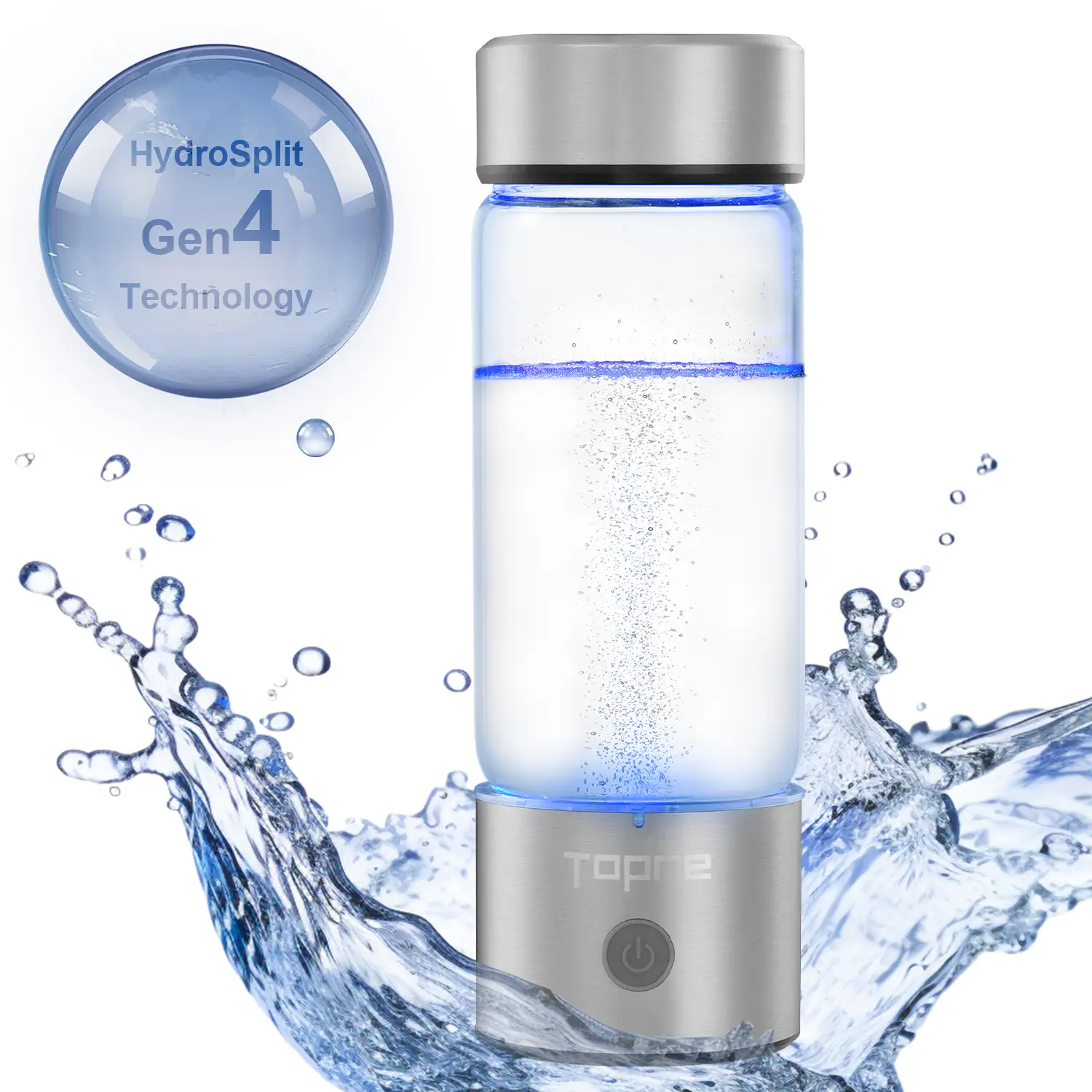 Topre Hydrogen Water , 14oz/420ml, 3-Min Electrolysis with SPE/PEM Technology, Portable and Rechargable Hydrogen Rich Glass , Alkaline Water, Water Ge