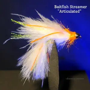 Black Fly 2-Pack (Baitfish Streamer) Articulated, Tungsten Streamer Flies For Bass & Trout Wet Flies - A UV White and Orange 2 Hook Fly, Designed To Strip Swim or Jig Fly Fishing. Fish Trout, Bass, Panfish, & Salmon by Black Fly Creations