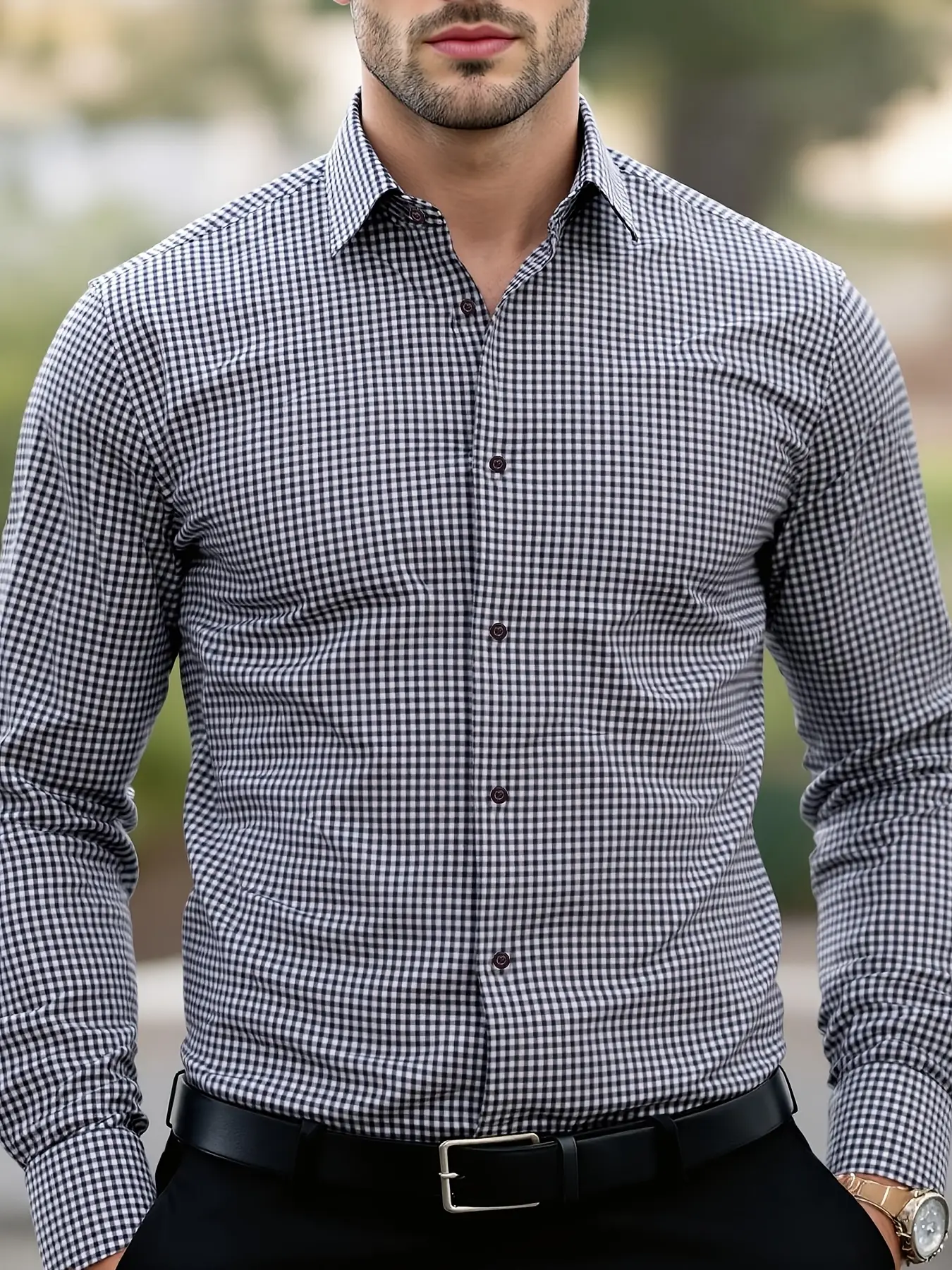 Men's Button Down Plaid Checkered Gingham Long Sleeve Collared Shirt, Menswear, Checked, Classic Style, Casual or Formal Occasion, Regular Fit, Fitted, Button Design, Fashionable Closet Upgrade Cs357, Casual Comfy Collared