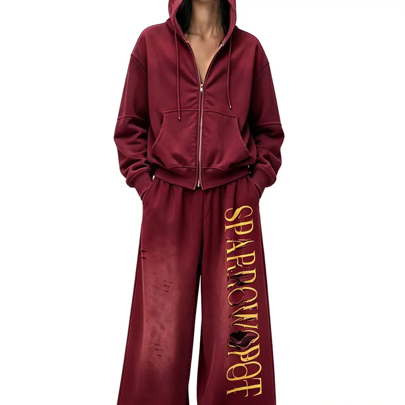 FDR Unisex Retro Chic Tie-Front Distressed Wide Leg Comfy Pants - Women's Fashion Cotton-Blend, Draped, Vintage Washed, Gradient Spray, Gothic Streetwear, Unisex Oversized Relaxed Fit, Everyday Casual Bottoms