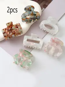Women's Mini Hollow Out Hair Claw Clips, Marble Texture, Casual Style, Daily Use, Back of Head Half Bun Holder, 2pcs Set, Flat Claw Clips