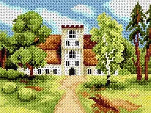 Needlepoint canvas for halfstitch without yarn Manor House in the Park 3566F