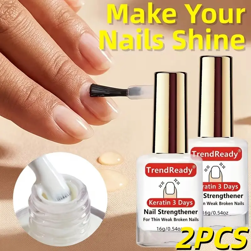 2pcs Instant Hardener Polish - Fast-Drying Keratin Suitable for Weak & Brittle Nails, Strengthens &, Long-Lasting Gloss for Instant Reinforcement, No Splitting/Peeling, for Use Hands & Toenails