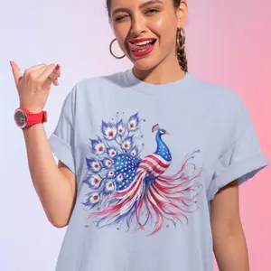 Patriotic Peacock Graphic Tee, USA 4th of July Pride Shirt, Independence Day T-Shirt, Casual America Summer Wear, Gift for Nature Lovers