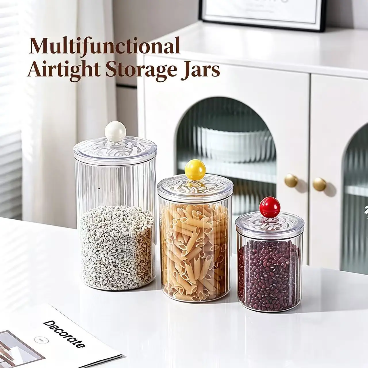 Airtight Clear Storage Jars 3-Piece Set With Ball Lid (0.9L,1.4L,2L),Leak-Proof Sealed Food Container With Thick Silicone Gasket, Wide Mouth Transparent Canister For Grain Nut Tea Cookie Spice Fruit, Easy Clean Kitchen Pantry Organizer For Home Picnic Use