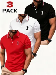 Men's Summer Golf Polo Shirts Set, 3-Pack Short Sleeve Tie Dye Tees, Soft Breathable Fabric, Ideal for Outdoor Activities & Casual Wear