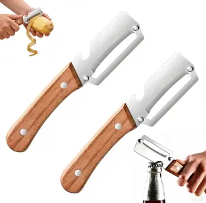 Upgrade Your Kitchen! Multifunctional Peeler with Bottle Opener, Wooden Handle Stainless Steel Peeler for Fruits & Vegetables, Perfect for Home Cooking